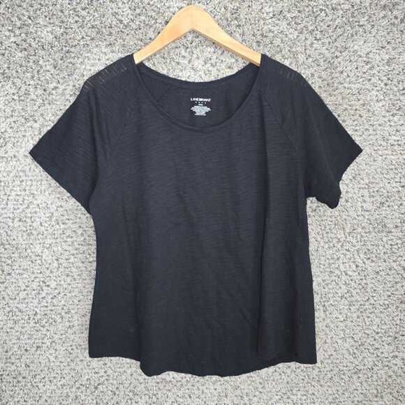 Lane Bryant Top Womens Plus 14/16 Black Slub Knit Scoop Neck Short Sleeve Casual - Picture 1 of 7